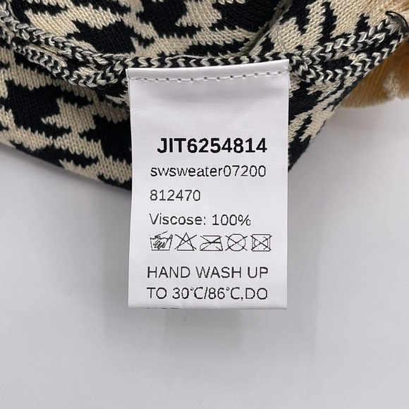 Black Tan Houndstooth V Neck Sweater Shein Sz M Long Sleeve Stretch Viscose - Picture 7 of 8